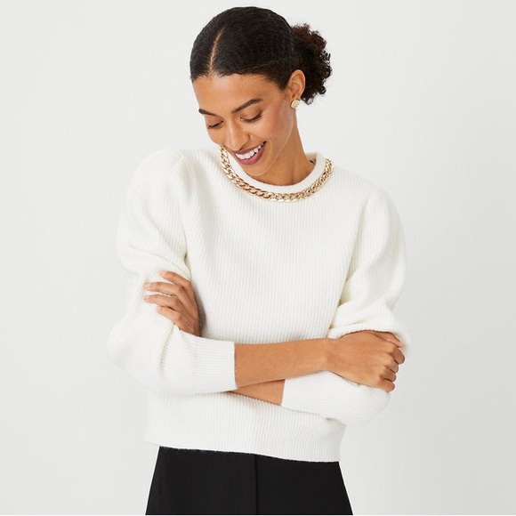 Ann Taylor Chain Puff Sleeve Sweater - Picture 1 of 5